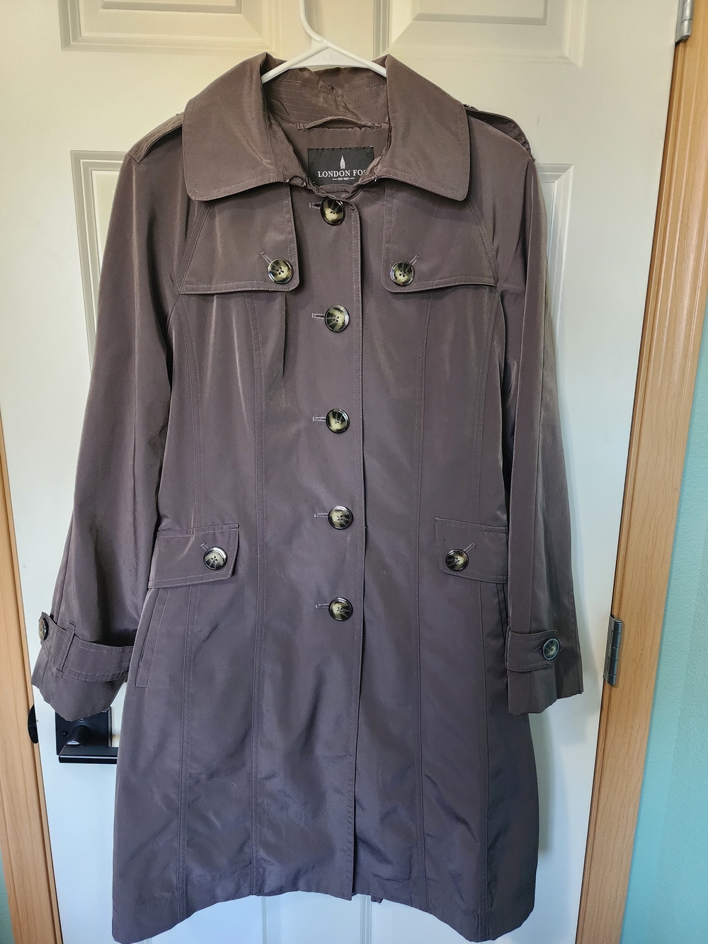 London Fog Women's Small Brown Belted Collared Trench Coat Lined Button